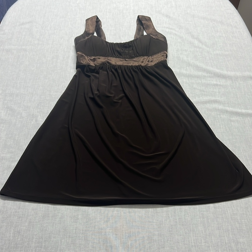 🌞 B. Darlin sleeveless strappy square neck empire waist brown midi dress women S